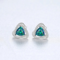 Luxury 925 Sterling Silver CZ Triangle Fire Opal Gemstone Stud Earrings